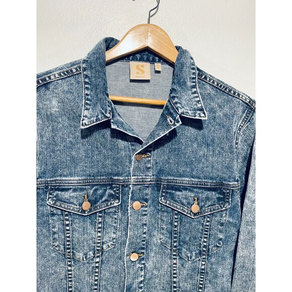 Serena denim jacket classic biker casual USA made sequins blue fall women's XS - Picture 3 of 7